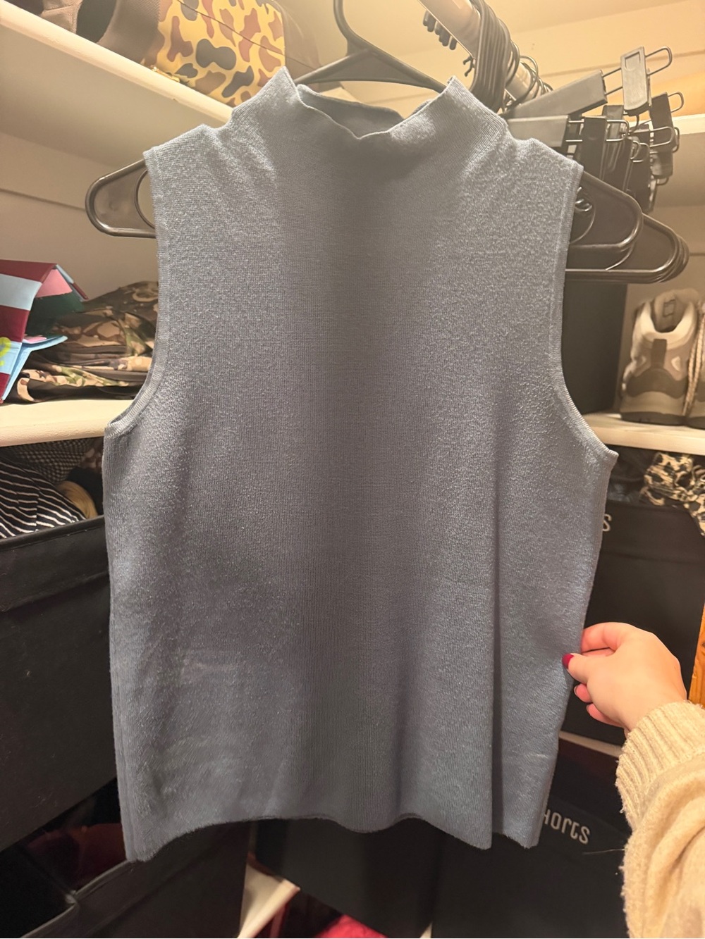 Tahari Dusty Blue Sleeveless Mock Neck Tank
